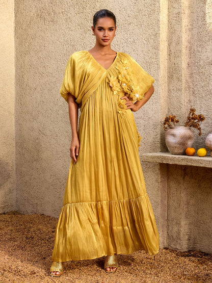 Corthiel Puff Sleeve Flower Ruched Maxi Dress