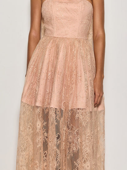 Cyma Strapless Scarf Lace Maxi Dress