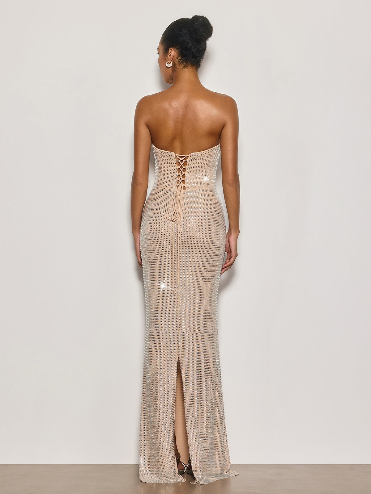 Cyrah Strapless Rhinestone Maxi Dress