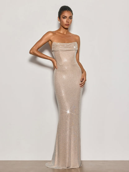Cyrah Strapless Rhinestone Maxi Dress