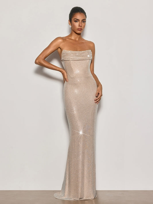 Cyrah Strapless Rhinestone Maxi Dress