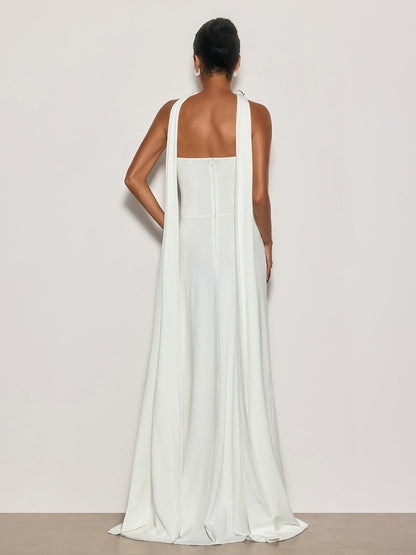 Cyrila Strapless Crystal Scarf Maxi Dress