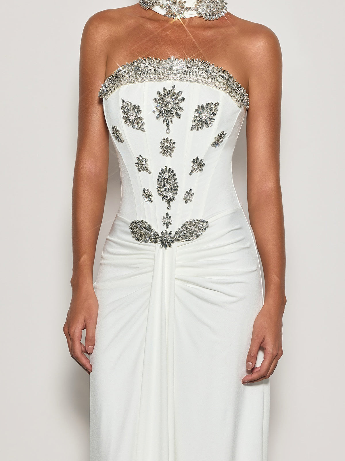 Cyrila Strapless Crystal Scarf Maxi Dress