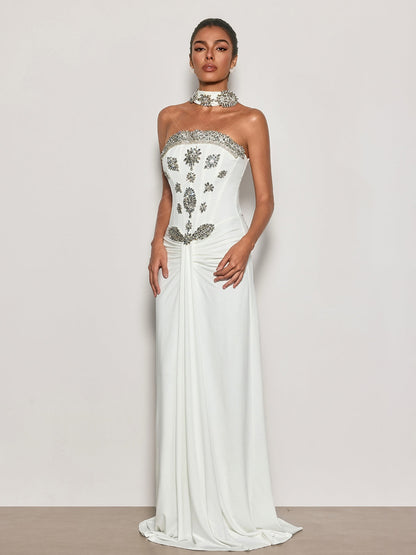 Cyrila Strapless Crystal Scarf Maxi Dress