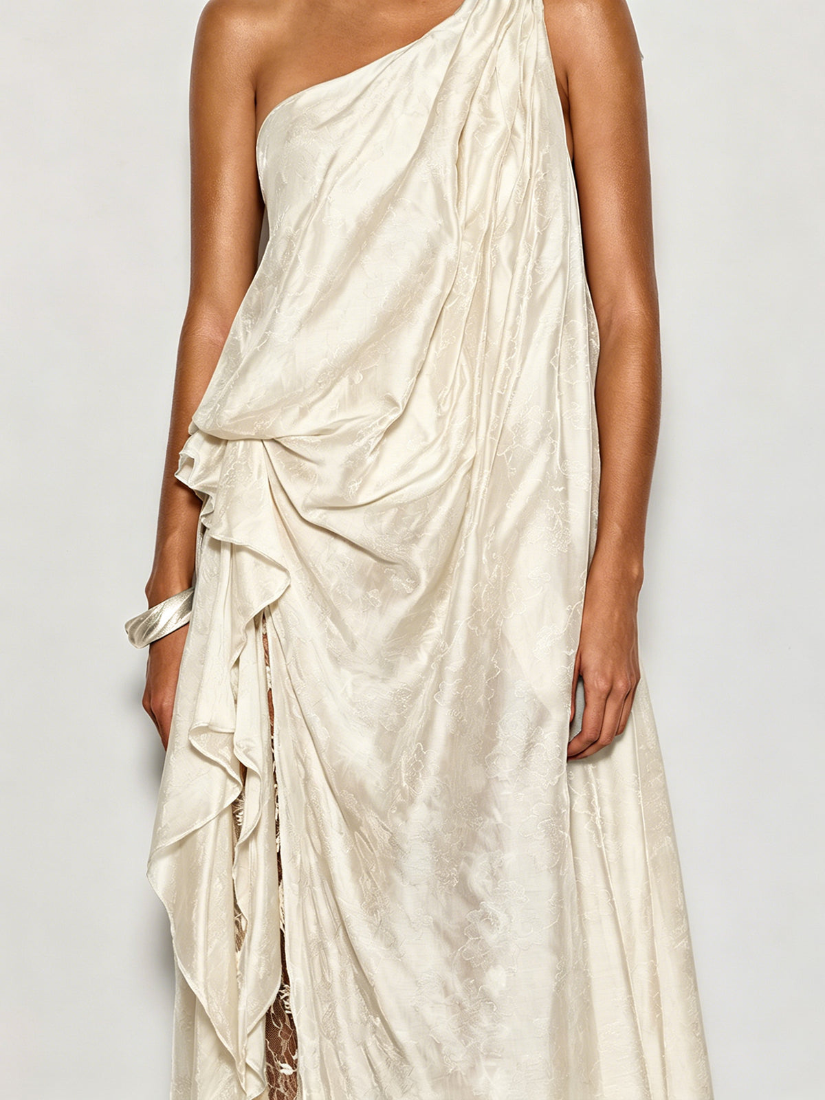 Czelaw One Shoulder Lace Maxi Dress In White