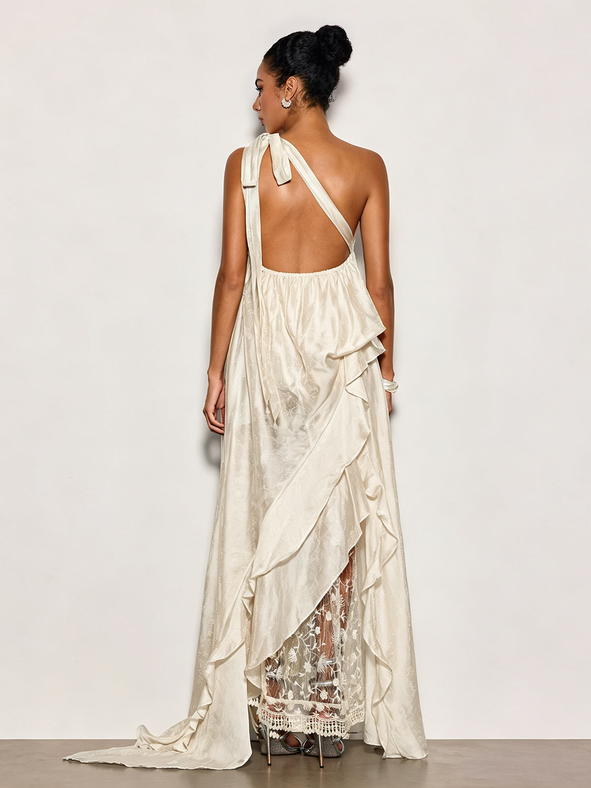 Czelaw One Shoulder Lace Maxi Dress In White