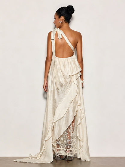 Czelaw One Shoulder Lace Maxi Dress In White