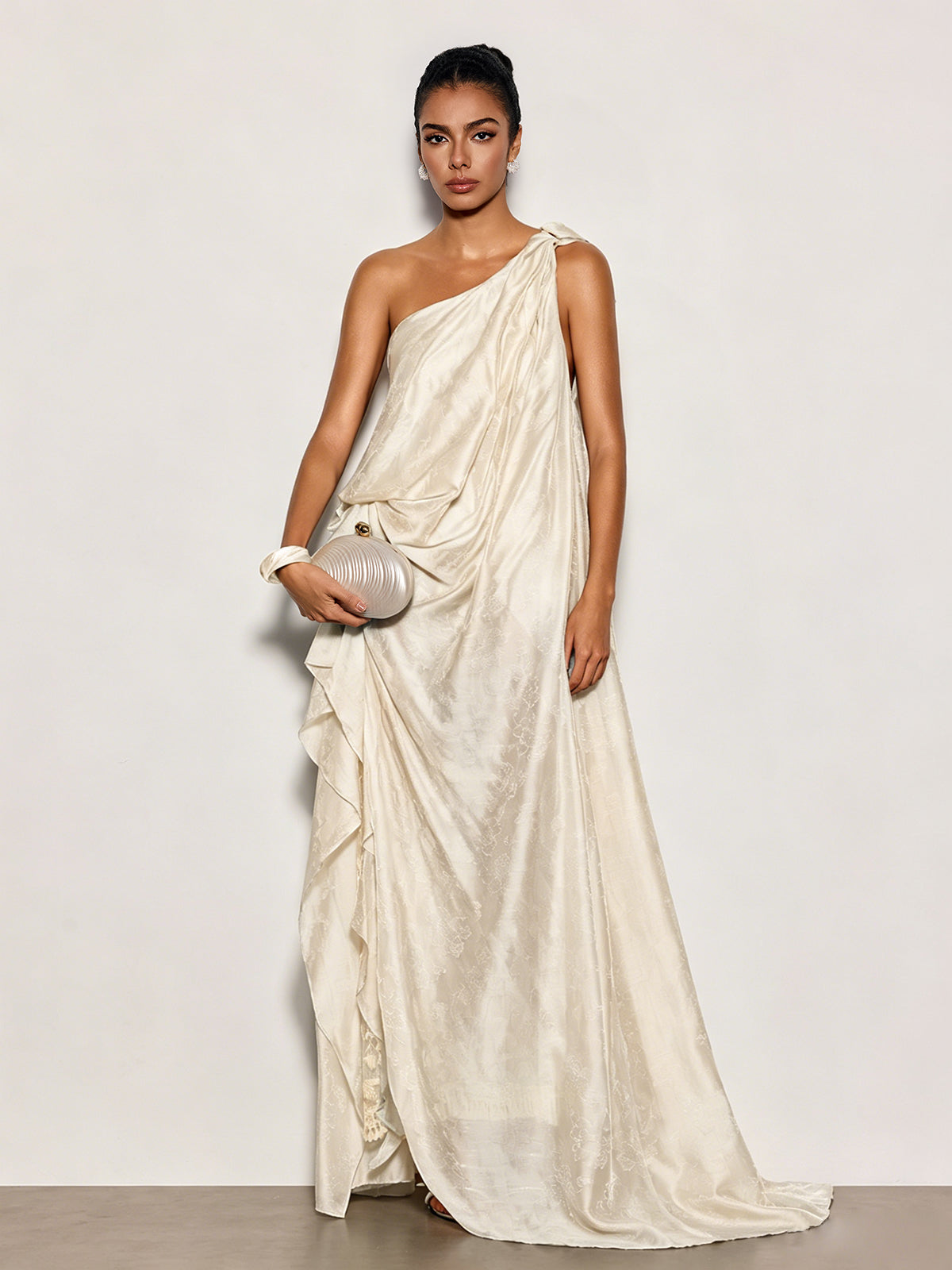 Czelaw One Shoulder Lace Maxi Dress In White