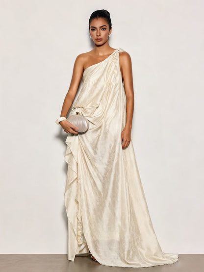Czelaw One Shoulder Lace Maxi Dress In White