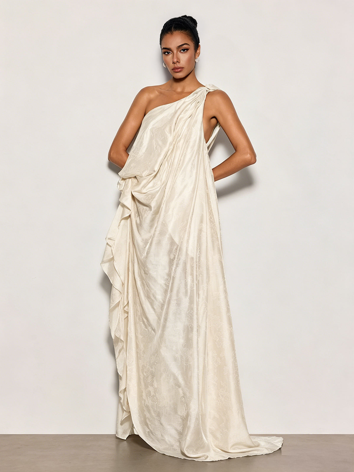 Czelaw One Shoulder Lace Maxi Dress In White