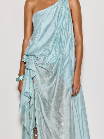 Czelaw One Shoulder Lace Maxi Dress In Icy Blue