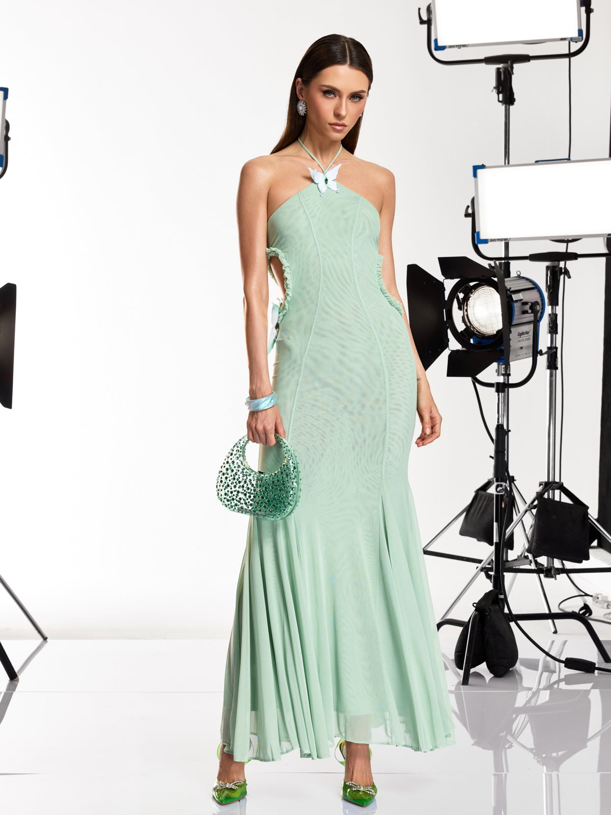 Dacia Halterneck Butterfly Maxi Dress