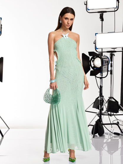 Dacia Halterneck Butterfly Maxi Dress