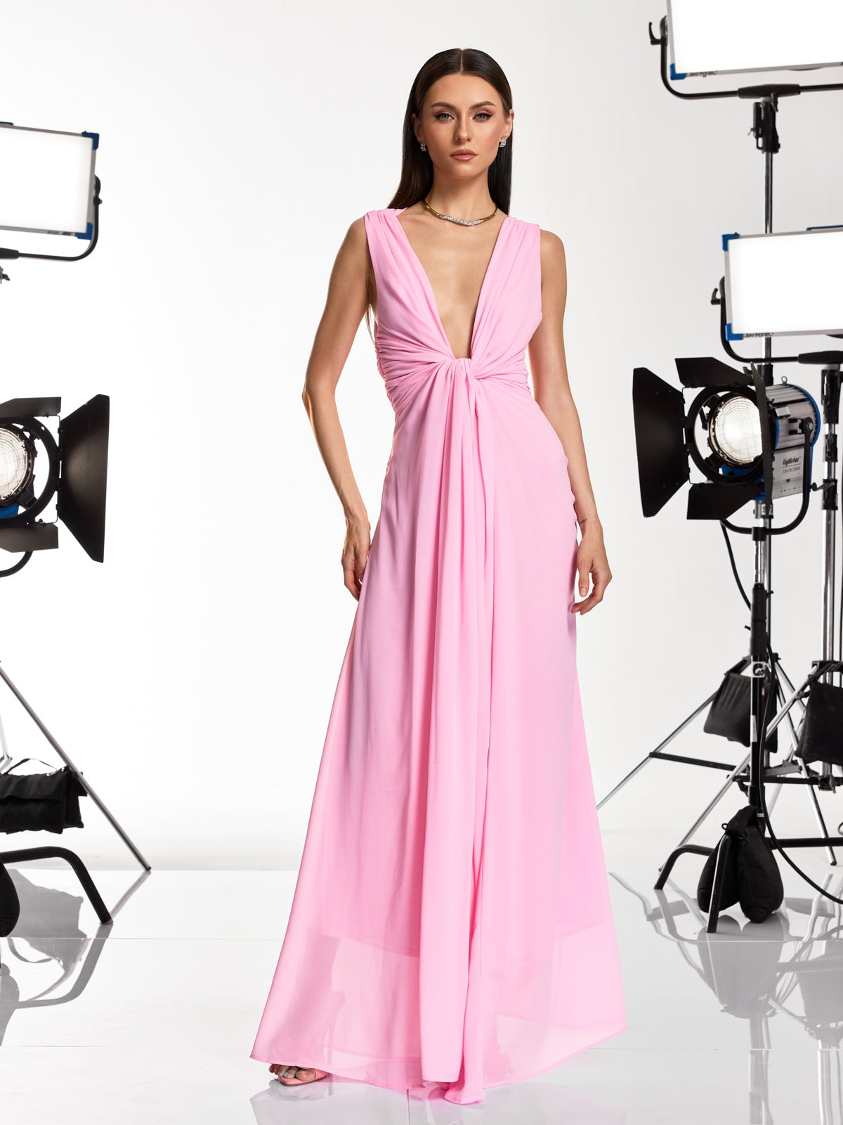 Dacian Sleeveless Ruched Split Maxi Dress