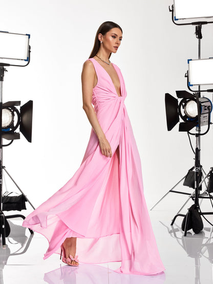 Dacian Sleeveless Ruched Split Maxi Dress