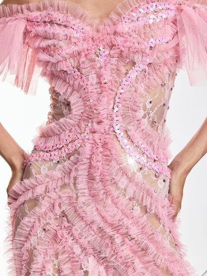 Daenerys Tulle Trimmed Crystal Maxi Dress