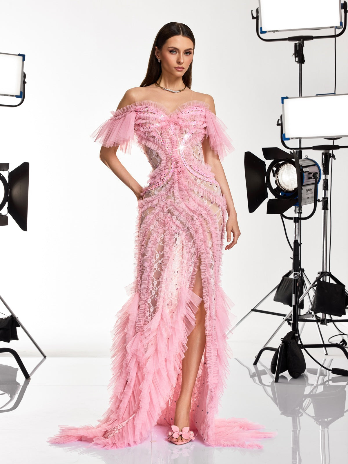 Daenerys Tulle Trimmed Crystal Maxi Dress