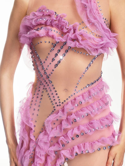 Dagur Crystal Tulle Trimmed Mesh Dress