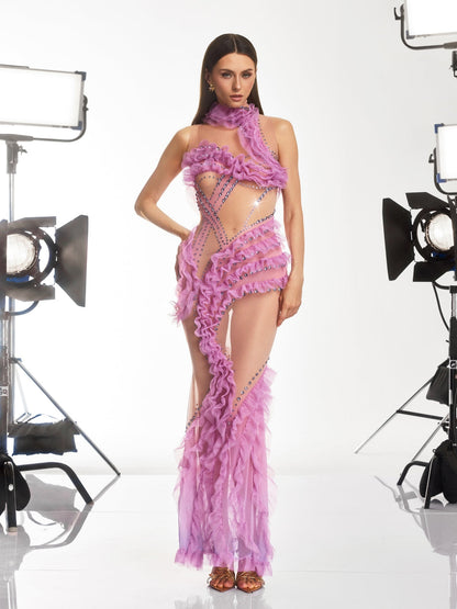 Dagur Crystal Tulle Trimmed Mesh Dress