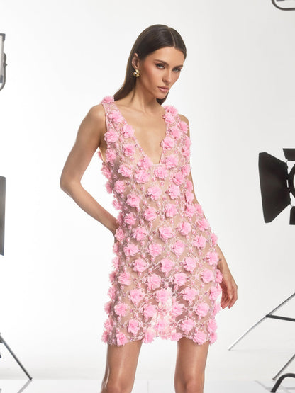 Rosstef Dalal Sleeveless Flower Pearl Mini Dress