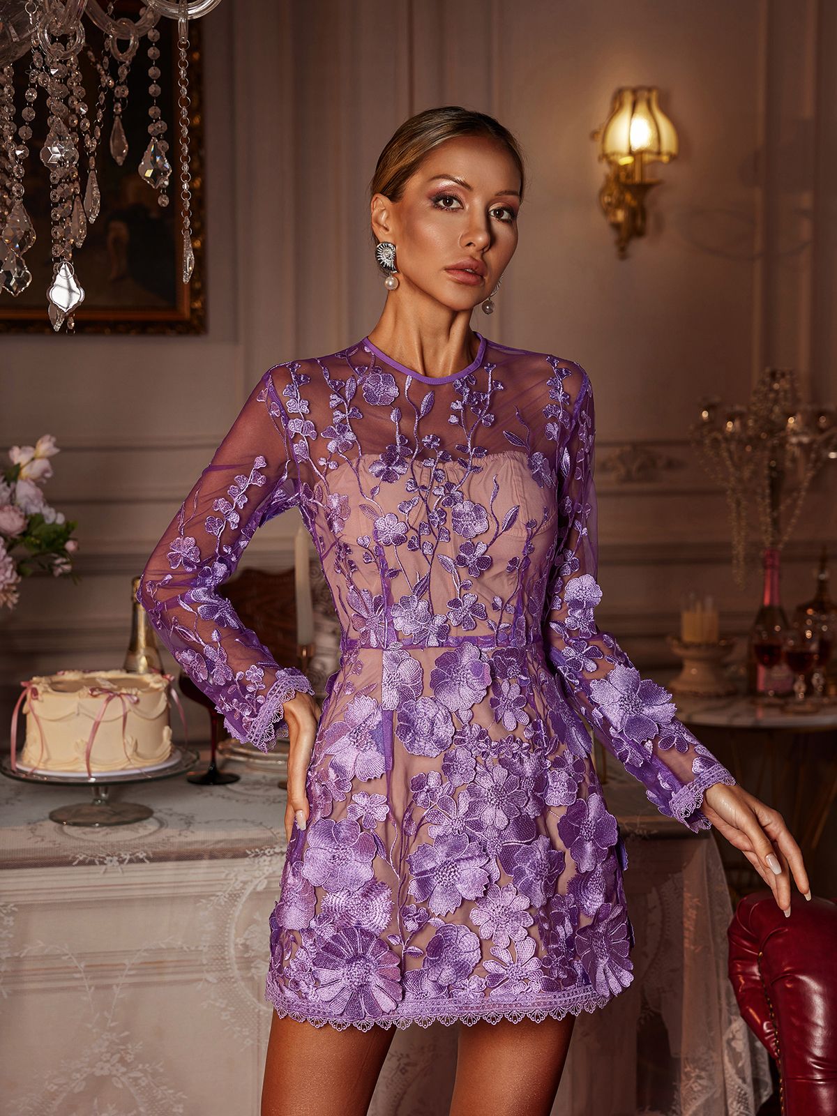 Rosstef Dallan Mini Floral Embroidered Dress