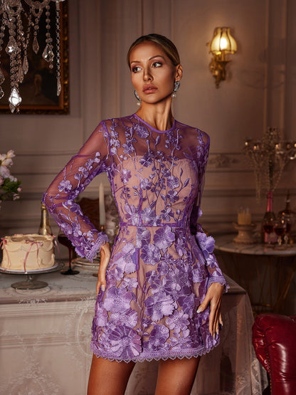 Rosstef Dallan Mini Floral Embroidered Dress