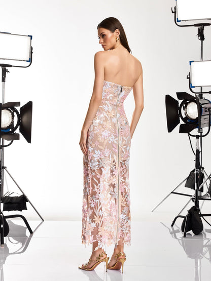 Rosstef Dalya Strapless Floral Embroidered Sequin Dress