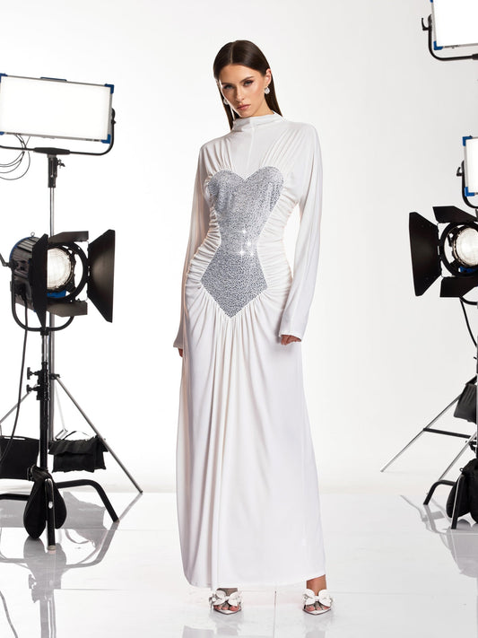 Damali Long Sleeve Heart Rhinestone Maxi Dress