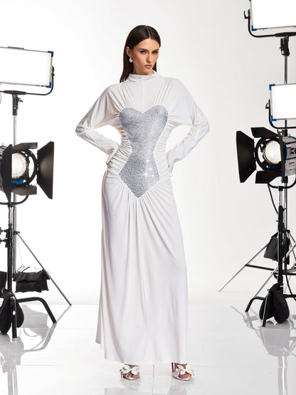 Damali Long Sleeve Heart Rhinestone Maxi Dress