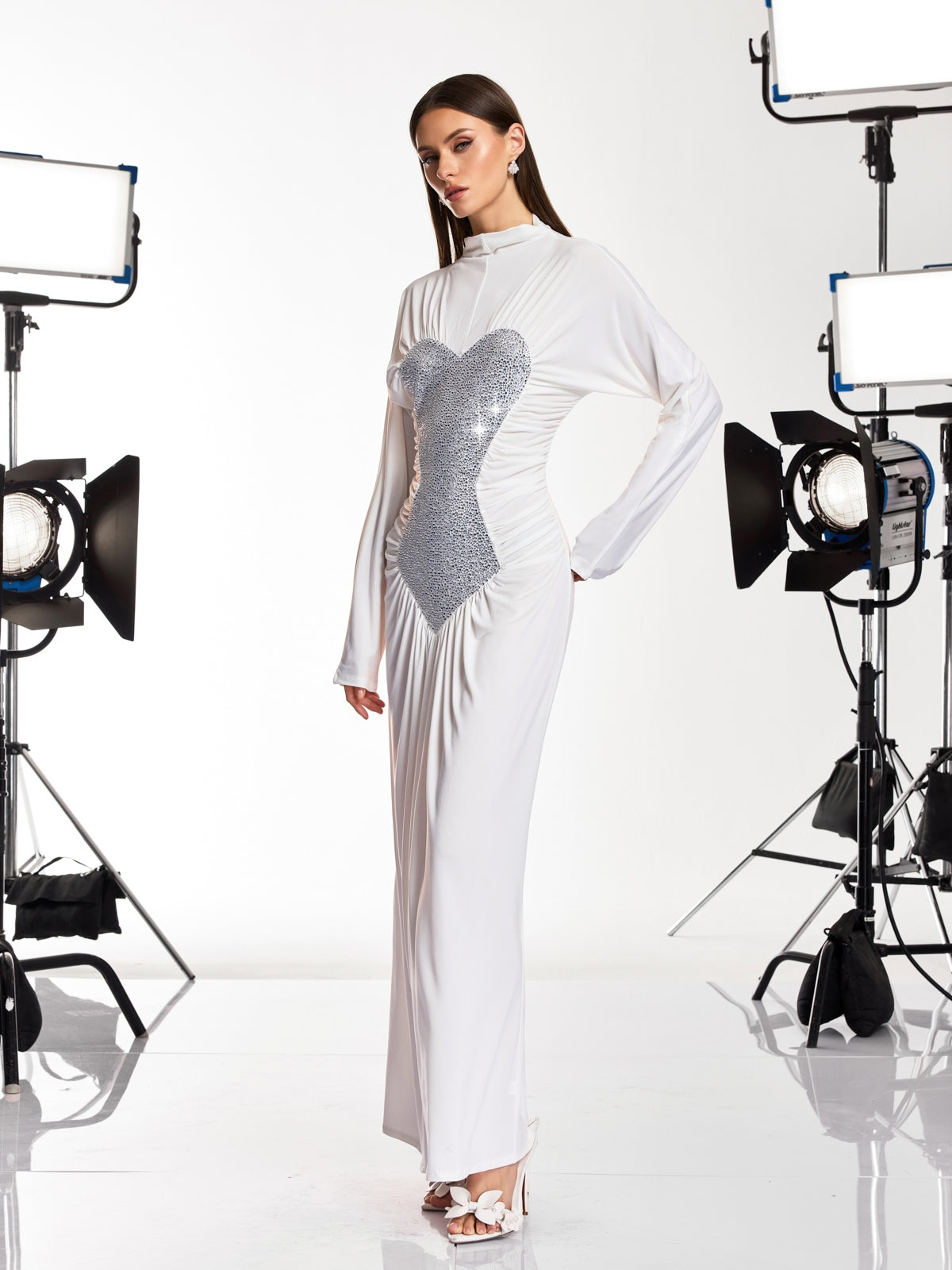 Damali Long Sleeve Heart Rhinestone Maxi Dress
