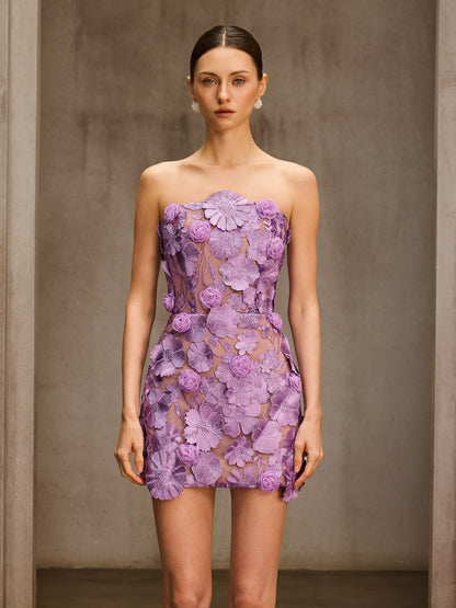 Rosstef Flower Embroidered Strapless Mini Dress