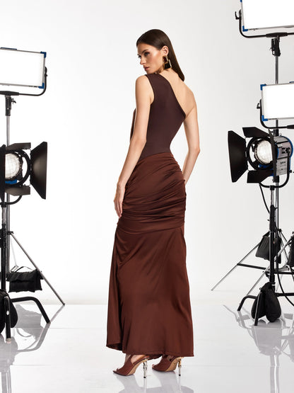 Rosstef One Shoulder Ruched Maxi Dress