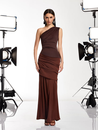 Rosstef One Shoulder Ruched Maxi Dress