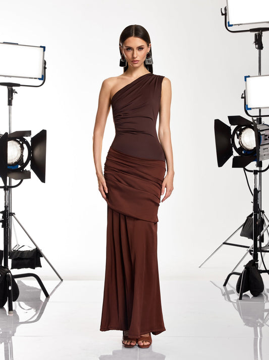 Rosstef One Shoulder Ruched Maxi Dress