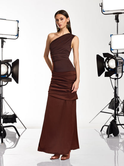 Rosstef One Shoulder Ruched Maxi Dress