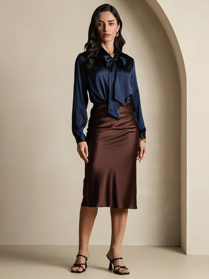 Rosstef 19Momme Silk Long Sleeve Tie Neck Blouse