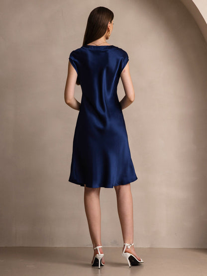 Rosstef 100% Mulberry Silk Cap Sleeve V Neck Dresses