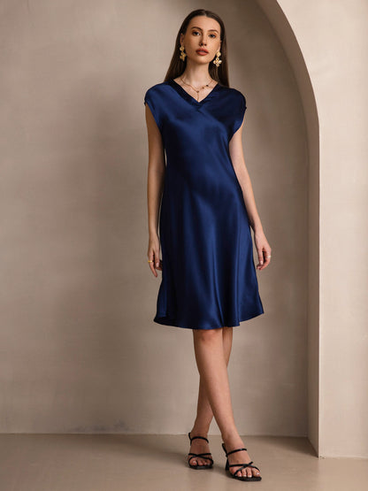 Rosstef 100% Mulberry Silk Cap Sleeve V Neck Dresses