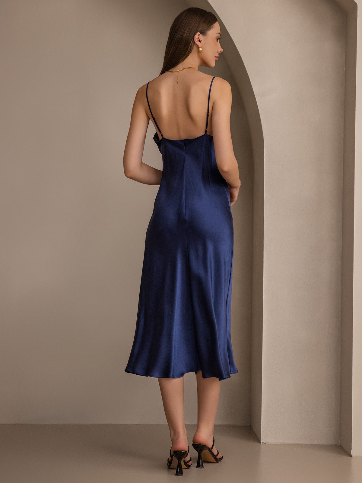 Rosstef Pure Silk Cowl Neck Midi Dress