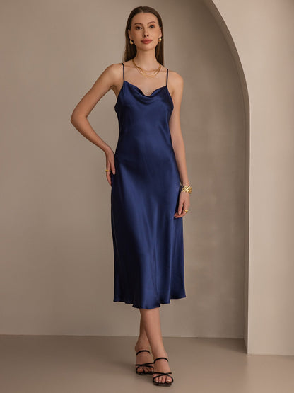 Rosstef Pure Silk Cowl Neck Midi Dress