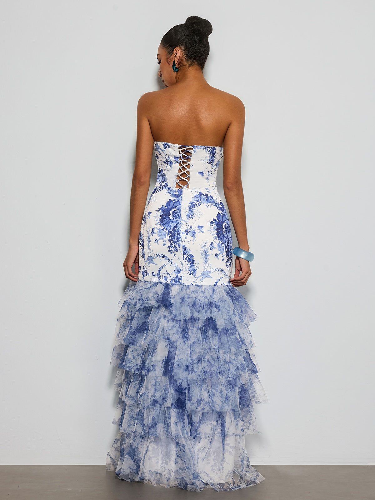 Decoherix Strapless Floral Split Maxi Dress