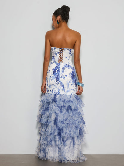 Decoherix Strapless Floral Split Maxi Dress