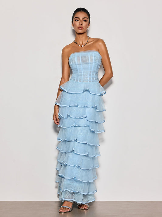 Rosstef Delicah Strapless Ruffle Maxi Dress