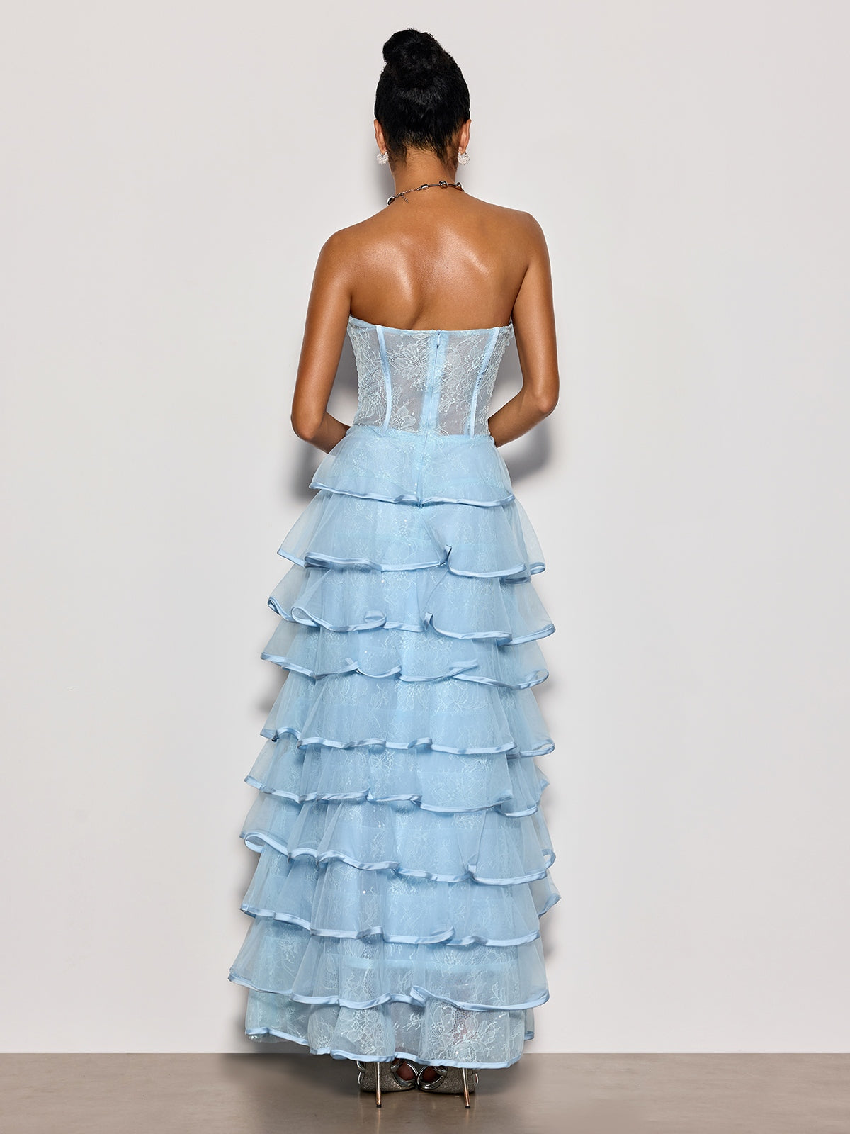 Delicah Strapless Ruffle Tiered Maxi Dress