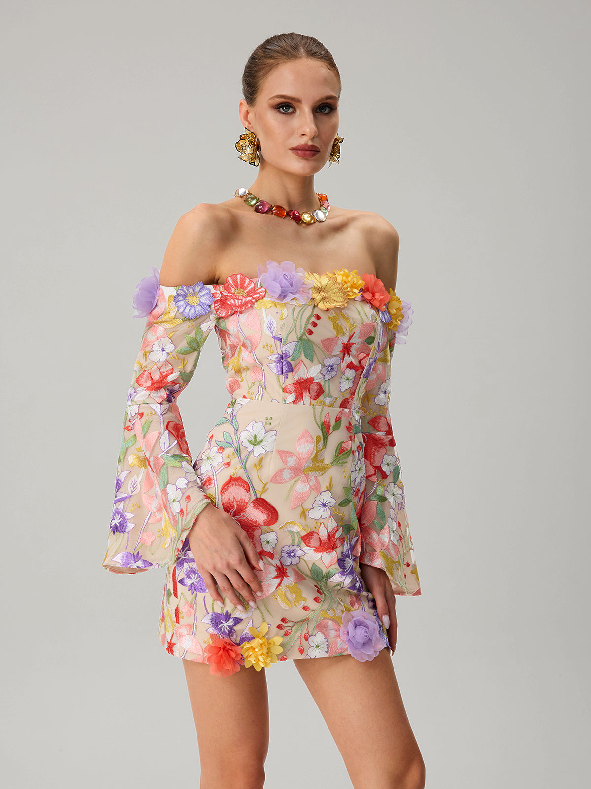 Rosstef Mini Çiçek Örgü Off Shoulder GİYİM