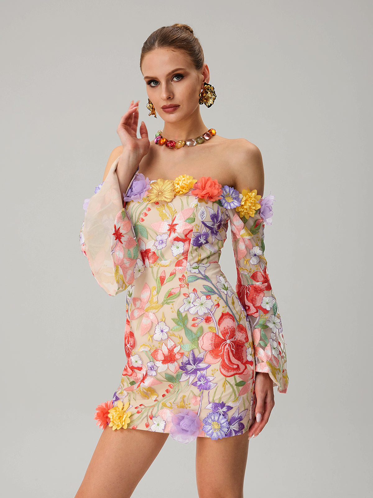 Rosstef Mini Çiçek Örgü Off Shoulder GİYİM