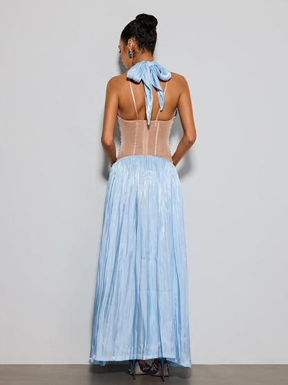 Delvion Halterneck Rhinestone Maxi Dress