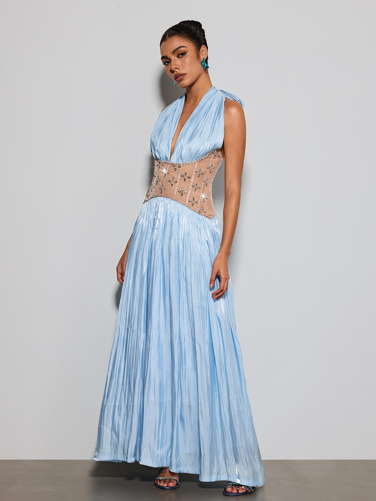 Delvion Halterneck Rhinestone Maxi Dress