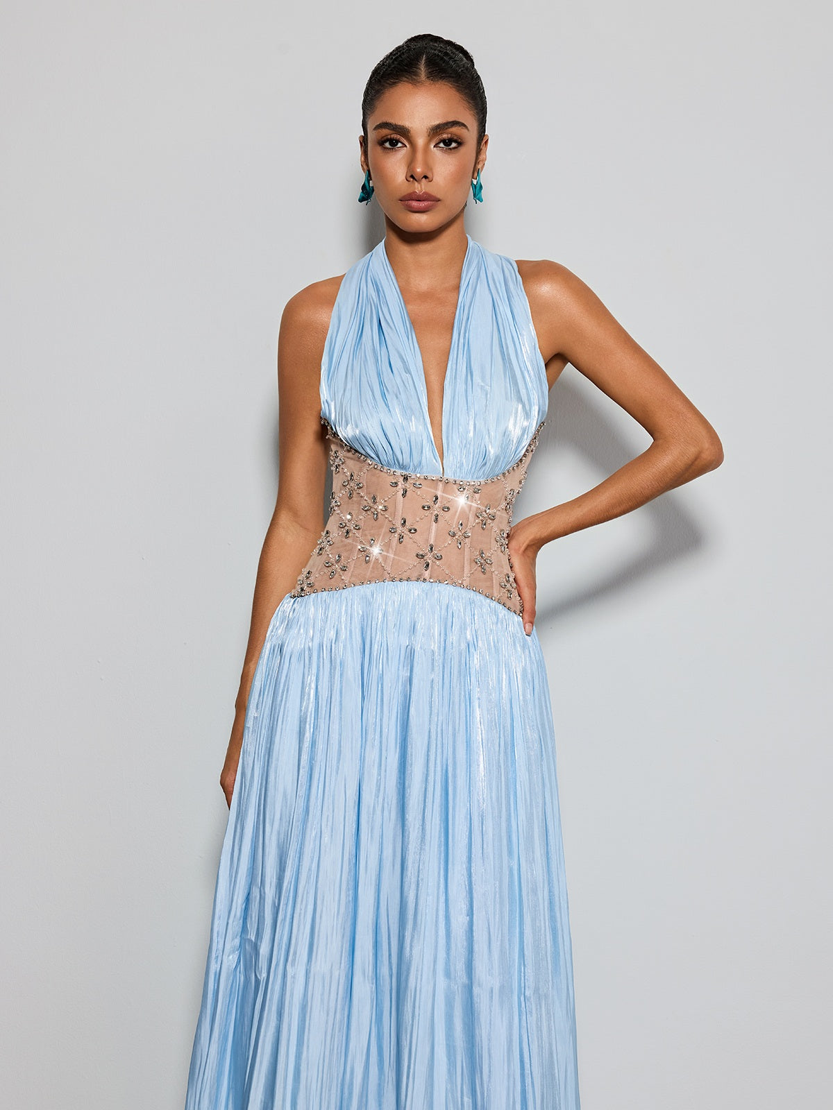 Delvion Halterneck Rhinestone Maxi Dress