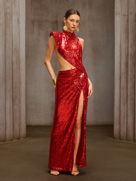 Rosstef Delyxa Sequin Cutout Maxi Dress